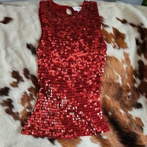 Jessica Red Sequin Sleeveless Tank Top Sz XL